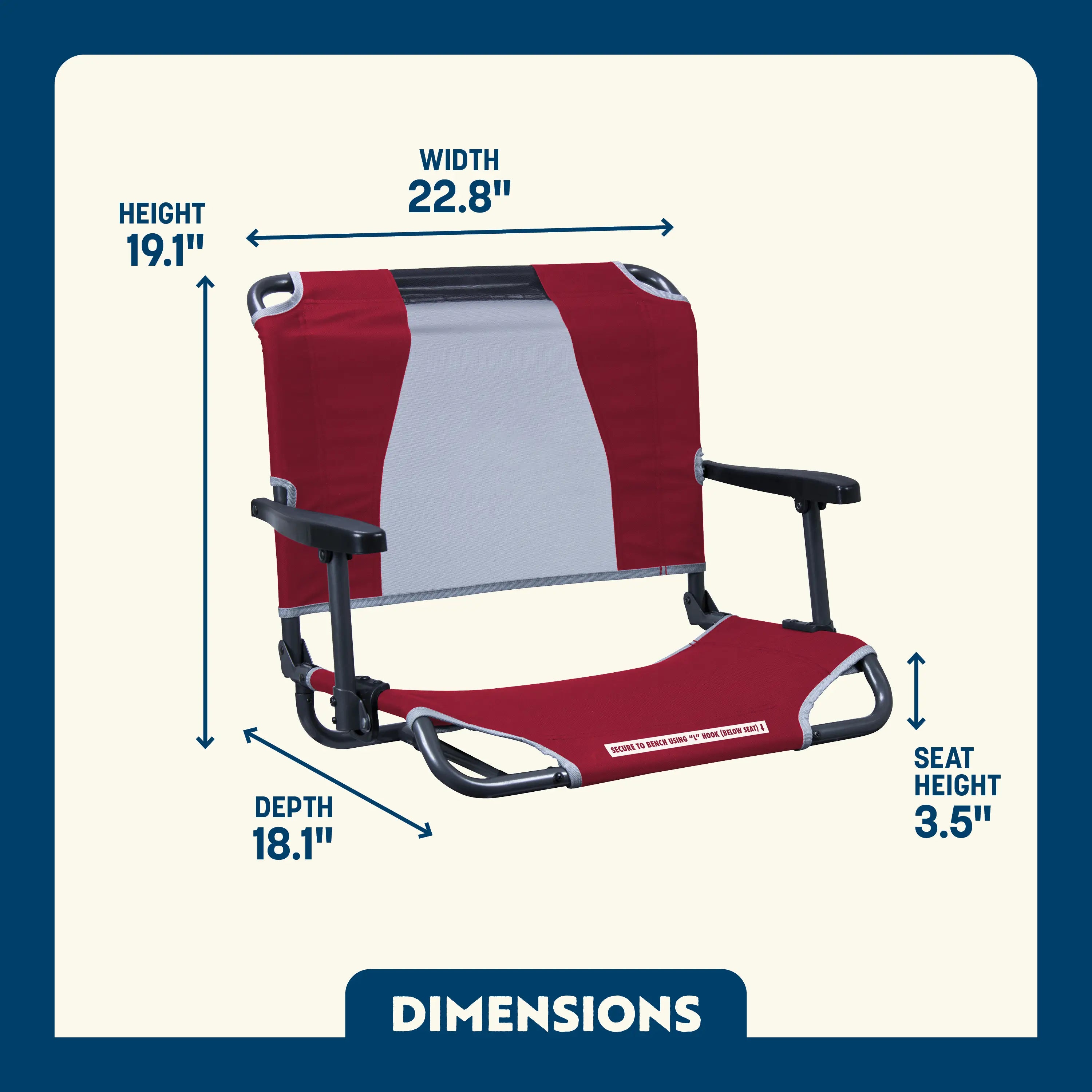 Ultra-Lightweight Big Comfort Stadium Chair with Armrests - Choice 465 - Bleacher-Friendly Stadium Chair with Back Support Detail