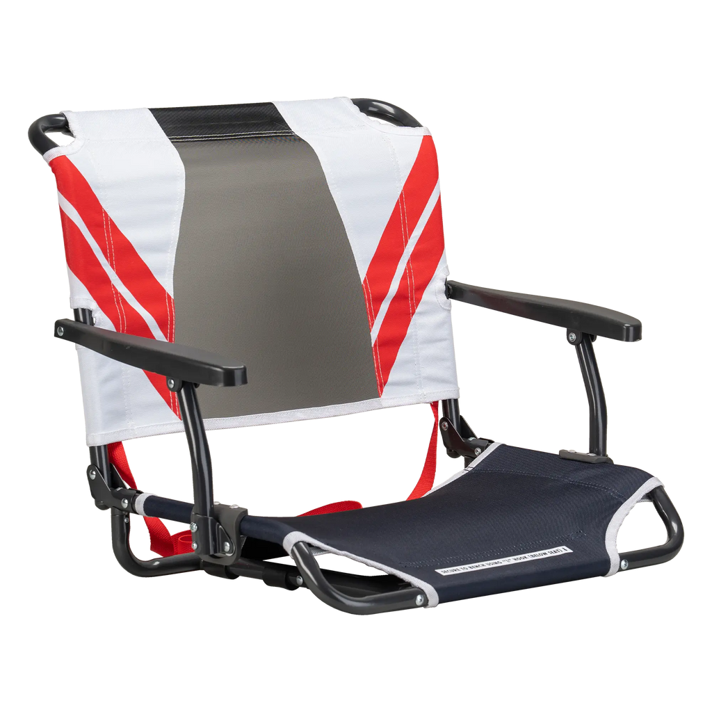 Ultra-Lightweight Big Comfort Stadium Chair with Armrests - Choice 465 - Bleacher-Friendly Stadium Chair with Back Support - Indigo/White/Red