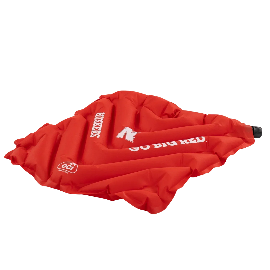 Secure-Hook College V Seat Inflatable Stadium Cushion - Nebraska Cornhuskers - Choice 277 - Grandstand Cushion Seat with Secure Under-Bench Hooks Detail