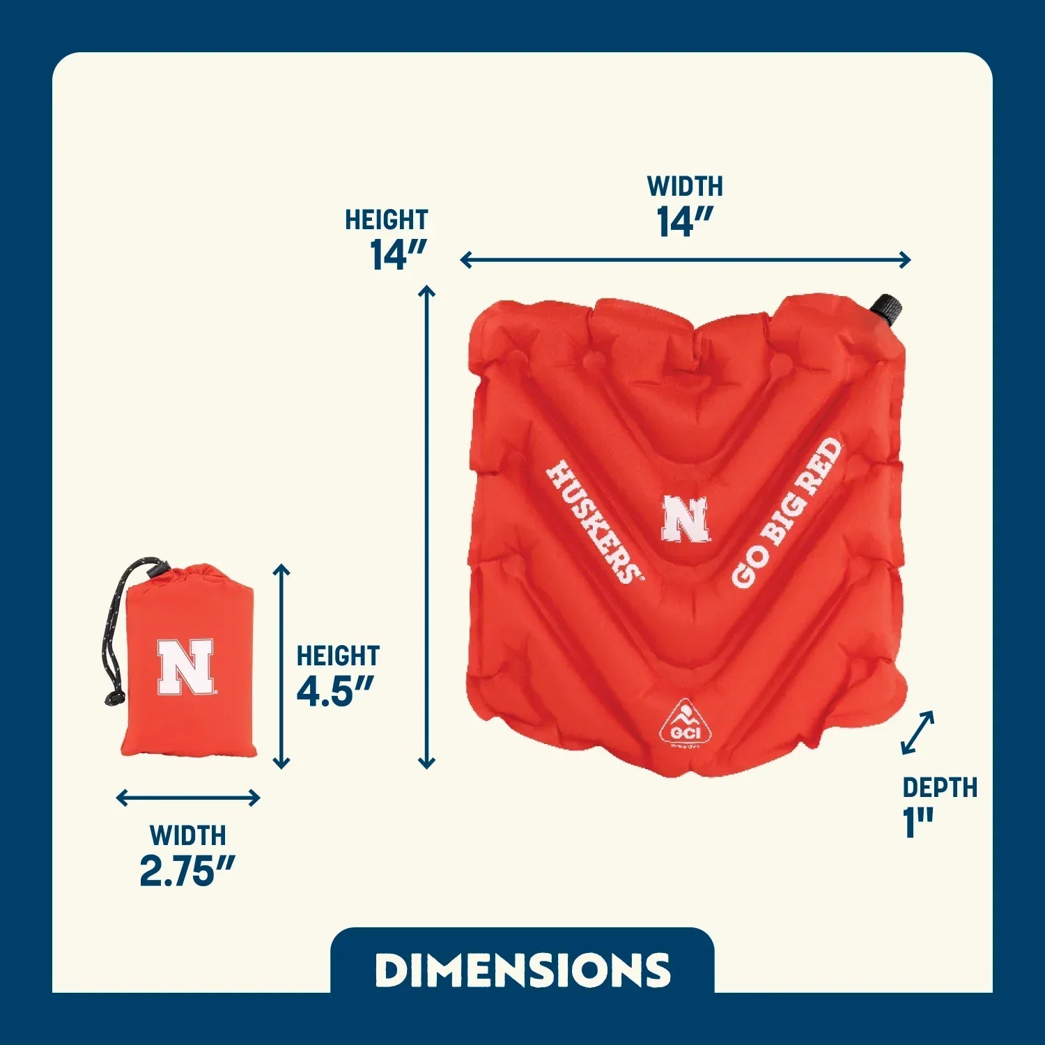 Secure-Hook College V Seat Inflatable Stadium Cushion - Nebraska Cornhuskers - Choice 277 - Grandstand Cushion Seat with Secure Under-Bench Hooks Detail
