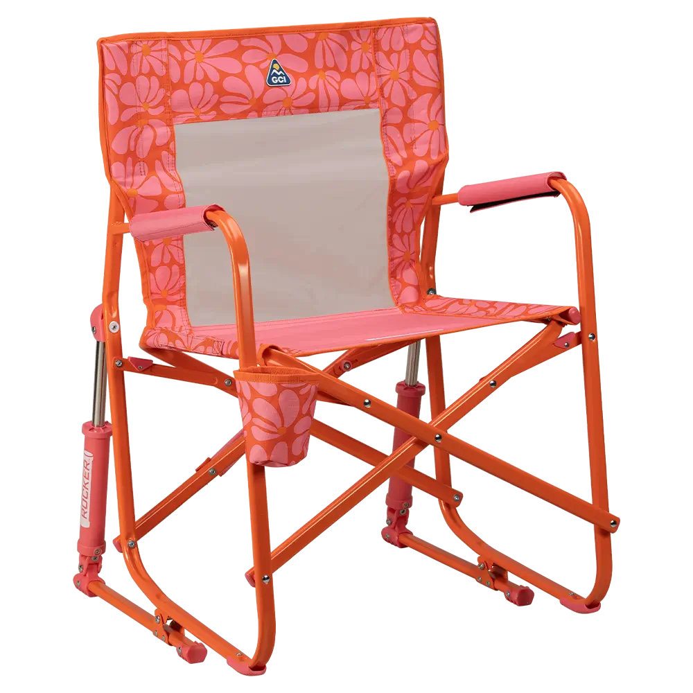 Patented Spring-Action Freestyle Rocker - Choice 711 - Freestyle Rocker Portable Outdoor Folding Chair - Pink/Orange