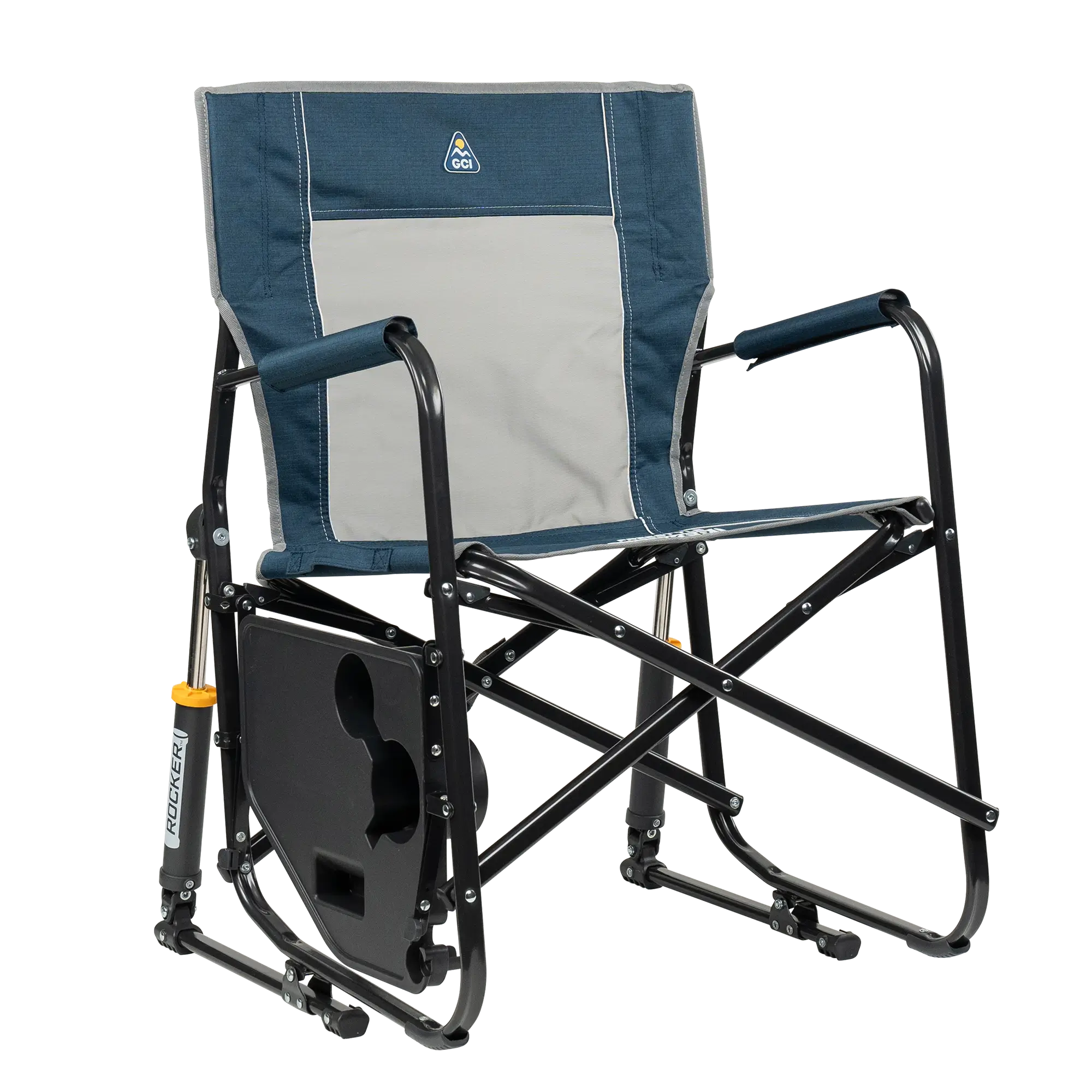 Premium All-Weather Freestyle Rocker with Side Table - Choice 853 - Heavy-Duty Kickback Rocker with Beverage Holder Detail