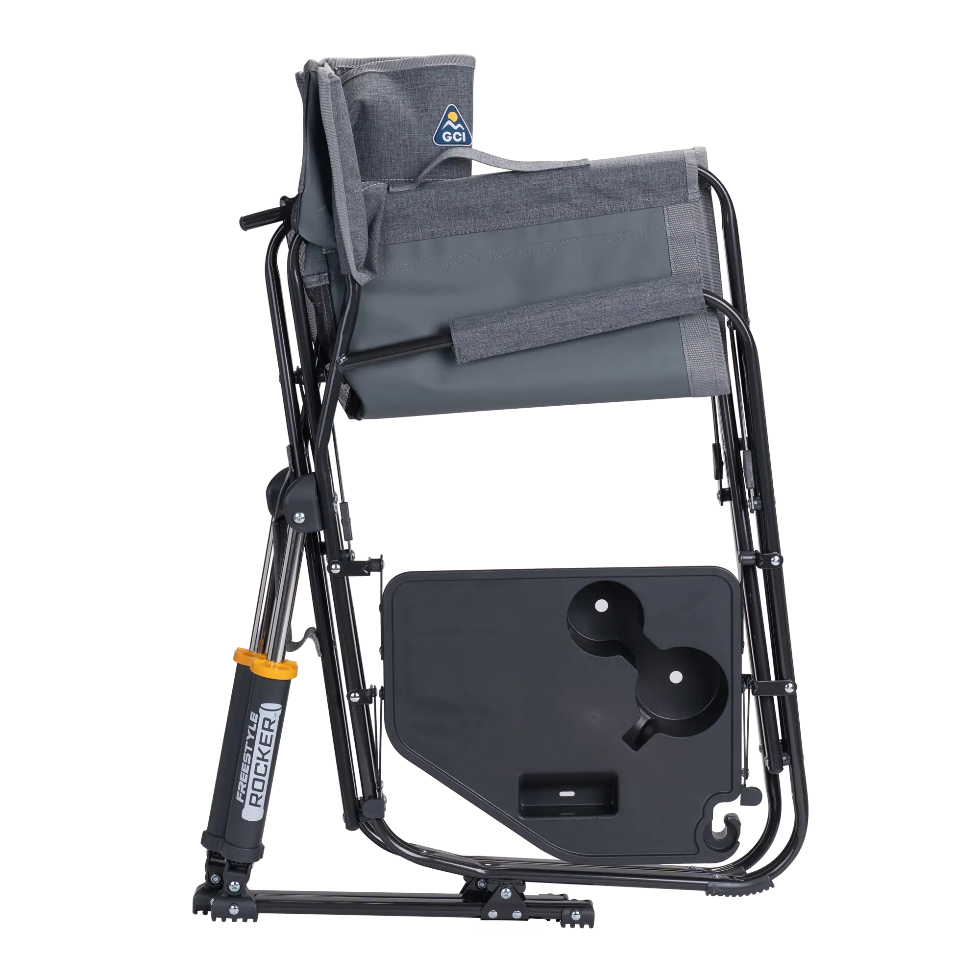 Premium All-Weather Freestyle Rocker with Side Table - Choice 853 - Heavy-Duty Kickback Rocker with Beverage Holder Detail