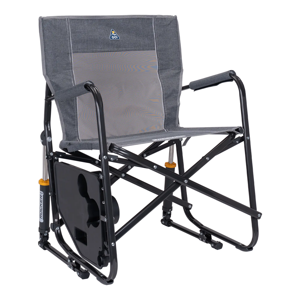 Premium All-Weather Freestyle Rocker with Side Table - Choice 853 - Heavy-Duty Kickback Rocker with Beverage Holder Detail