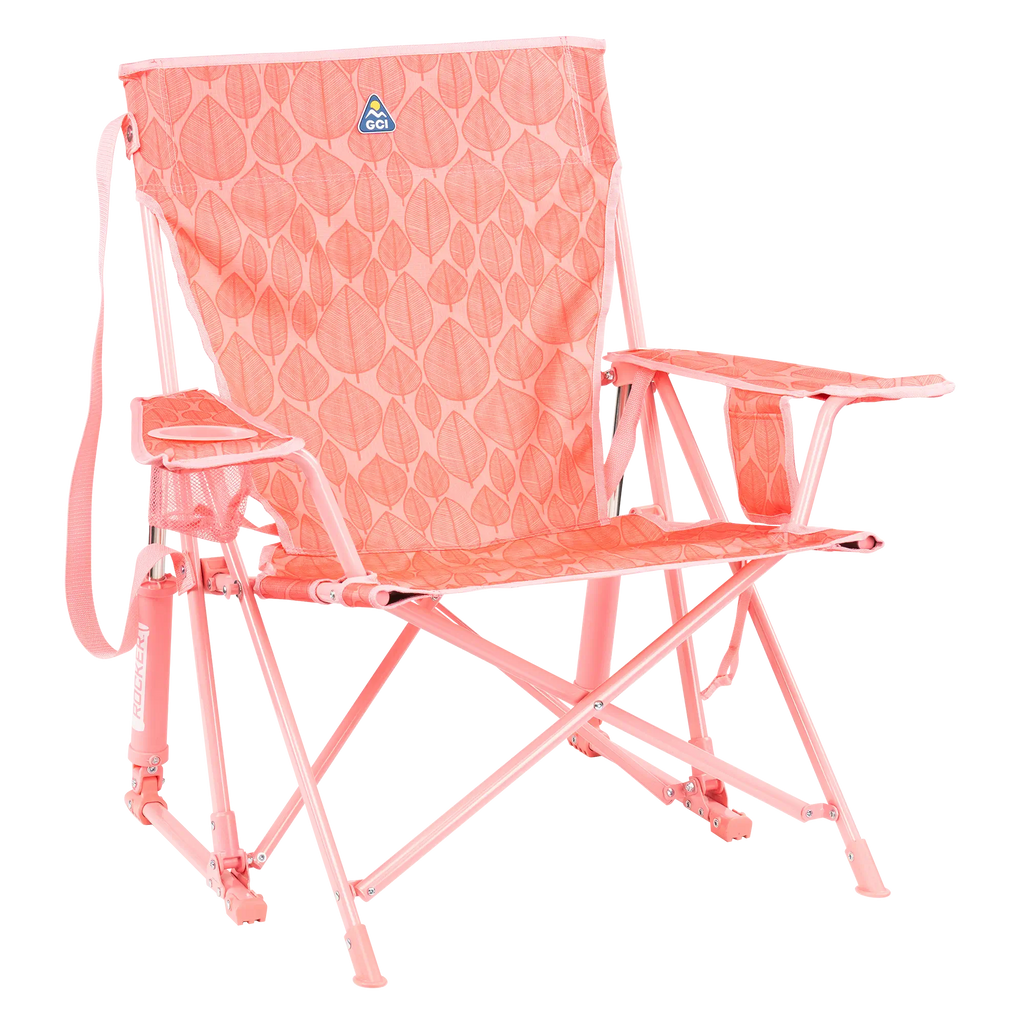 Smooth Motion Kickback Rocker - Choice 345 - Freestyle Rocker Portable Outdoor Folding Chair - Soft Pink Leaf