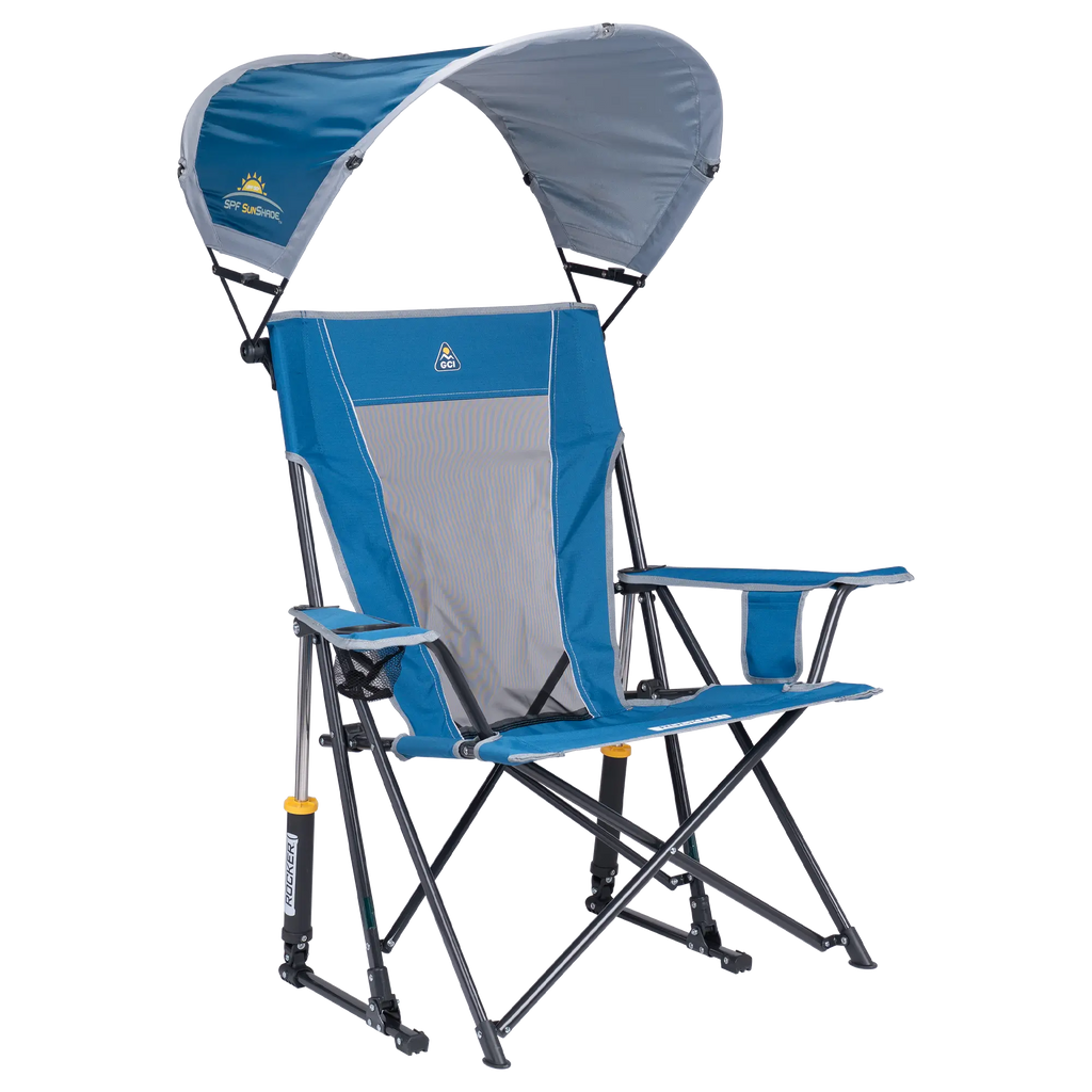 Heavy-Duty Freestyle SunShade Rocker - Choice 550 - Heavy-Duty Kickback Rocker with Beverage Holder - Neptune Blue