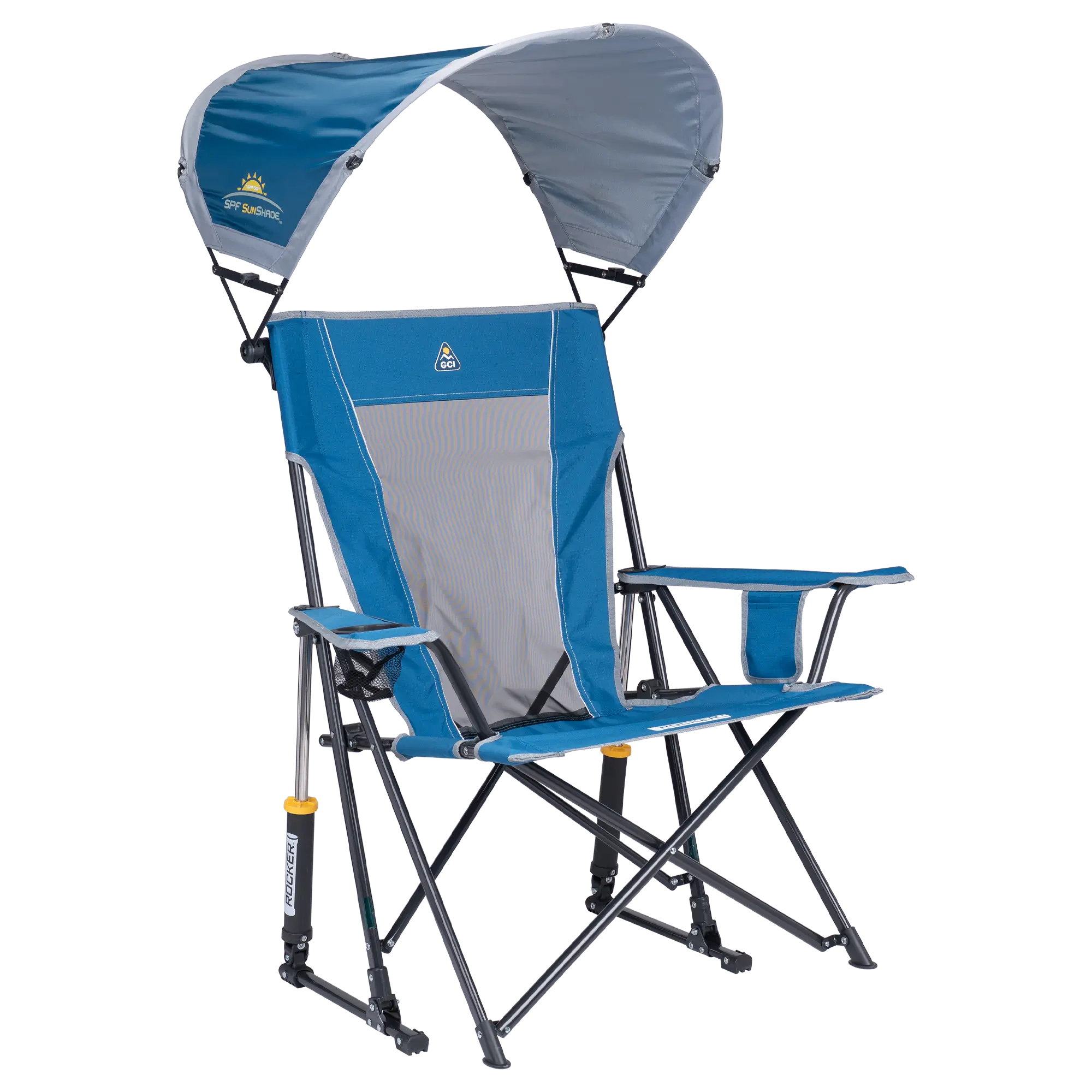 Heavy-Duty Freestyle SunShade Rocker - Choice 550 - Heavy-Duty Kickback Rocker with Beverage Holder - Neptune Blue