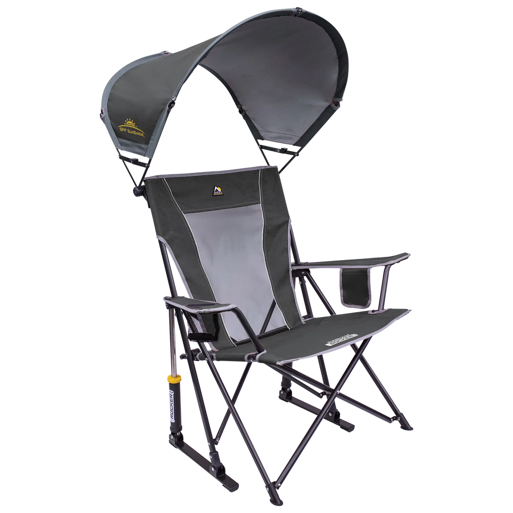 Heavy-Duty Freestyle SunShade Rocker - Choice 550 - Heavy-Duty Kickback Rocker with Beverage Holder - Pewter