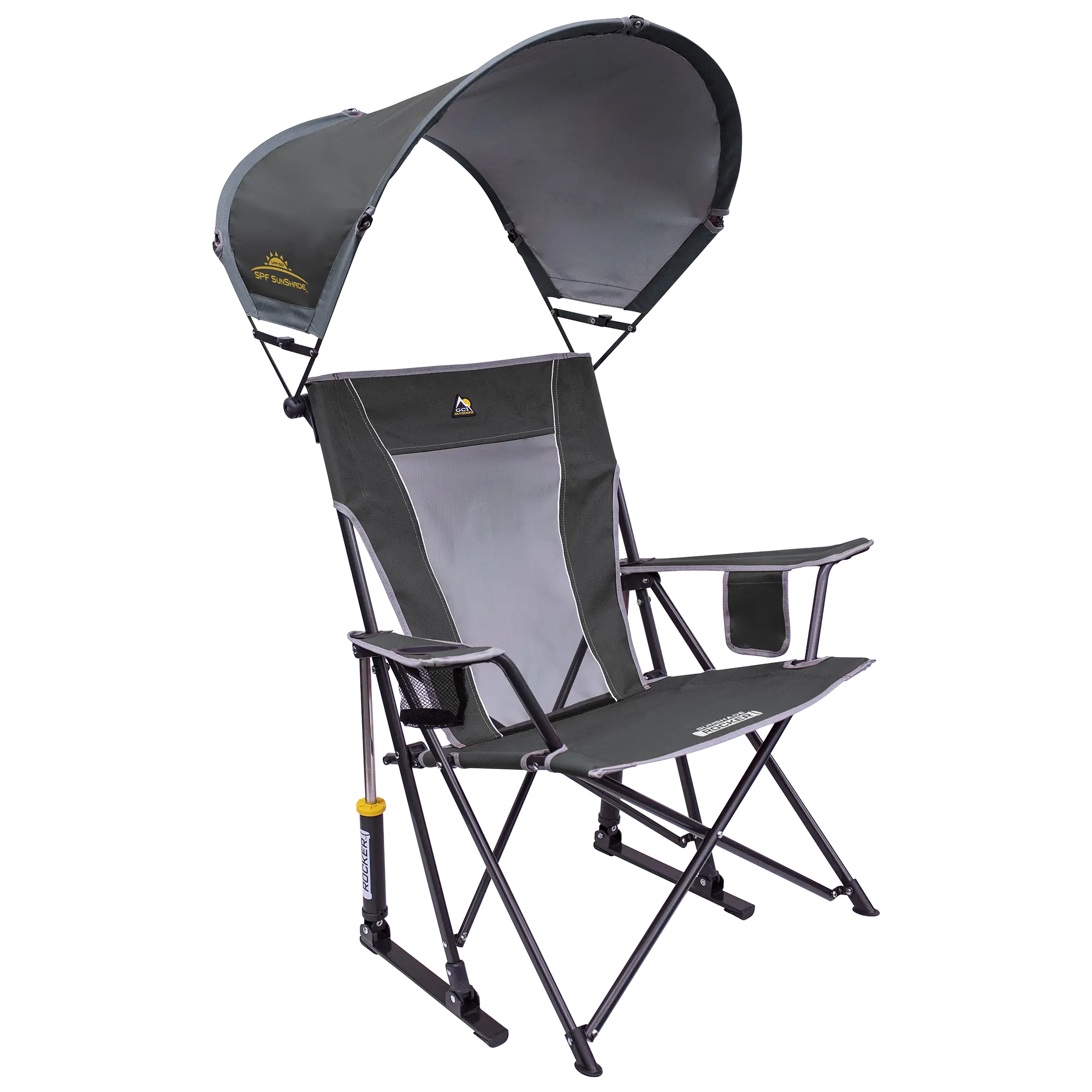 Heavy-Duty Freestyle SunShade Rocker - Choice 550 - Heavy-Duty Kickback Rocker with Beverage Holder - Pewter