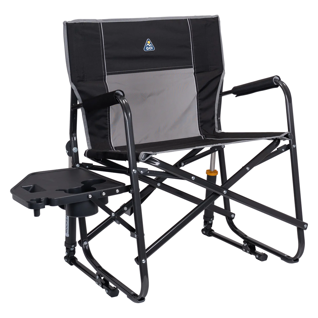 Premium All-Weather Freestyle Rocker XL with Side Table - Choice 836 - Heavy-Duty Kickback Rocker with Beverage Holder - Black