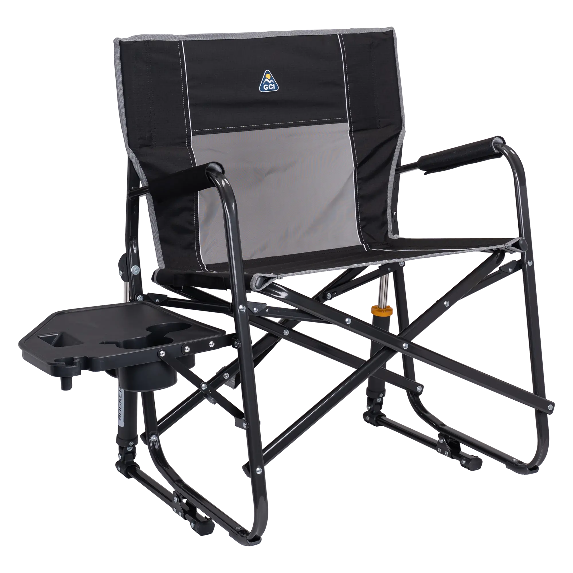 Premium All-Weather Freestyle Rocker XL with Side Table - Choice 836 - Heavy-Duty Kickback Rocker with Beverage Holder - Black