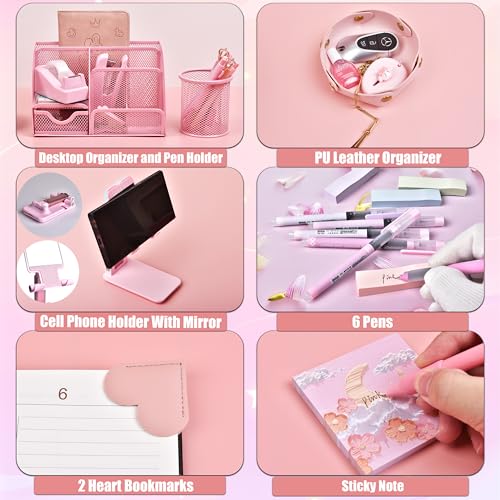 Eco-Friendly Pink Desk Accessories, 24Pcs Pink Office Supplies Collection