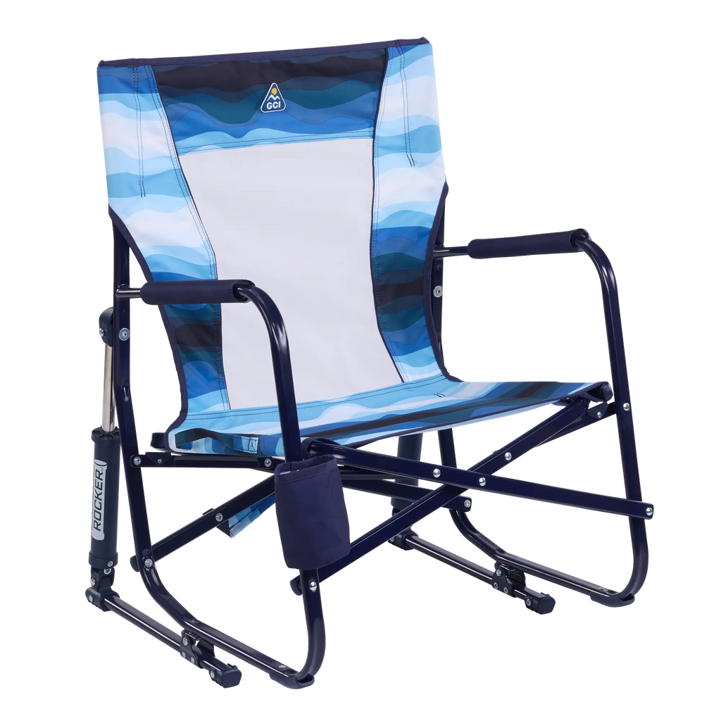 Heavy-Duty Freestyle Beach Rocker - Choice 712 - Freestyle Rocker Portable Outdoor Folding Chair - Blue Beach Wave