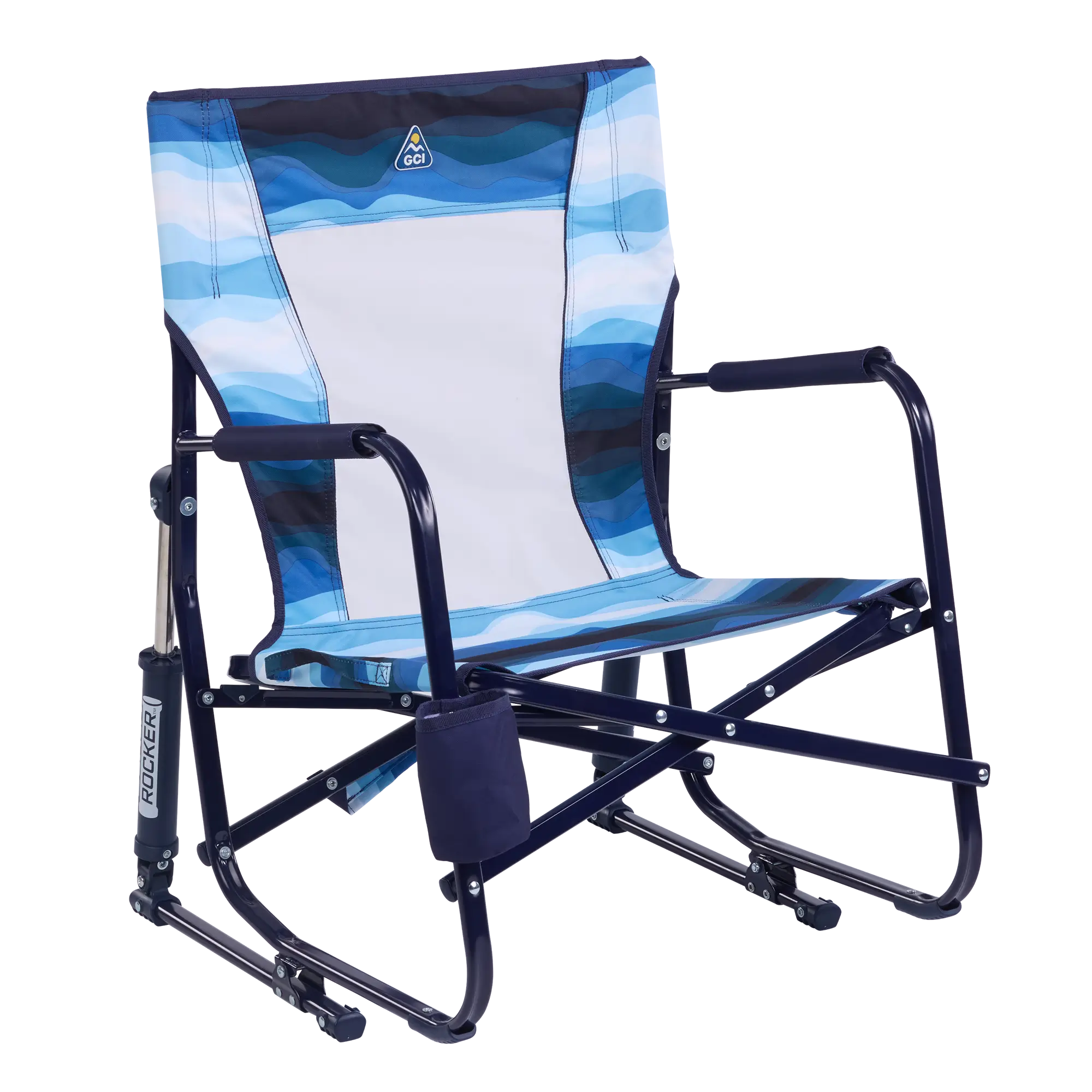 Heavy-Duty Freestyle Beach Rocker - Choice 712 - Freestyle Rocker Portable Outdoor Folding Chair - Blue Beach Wave