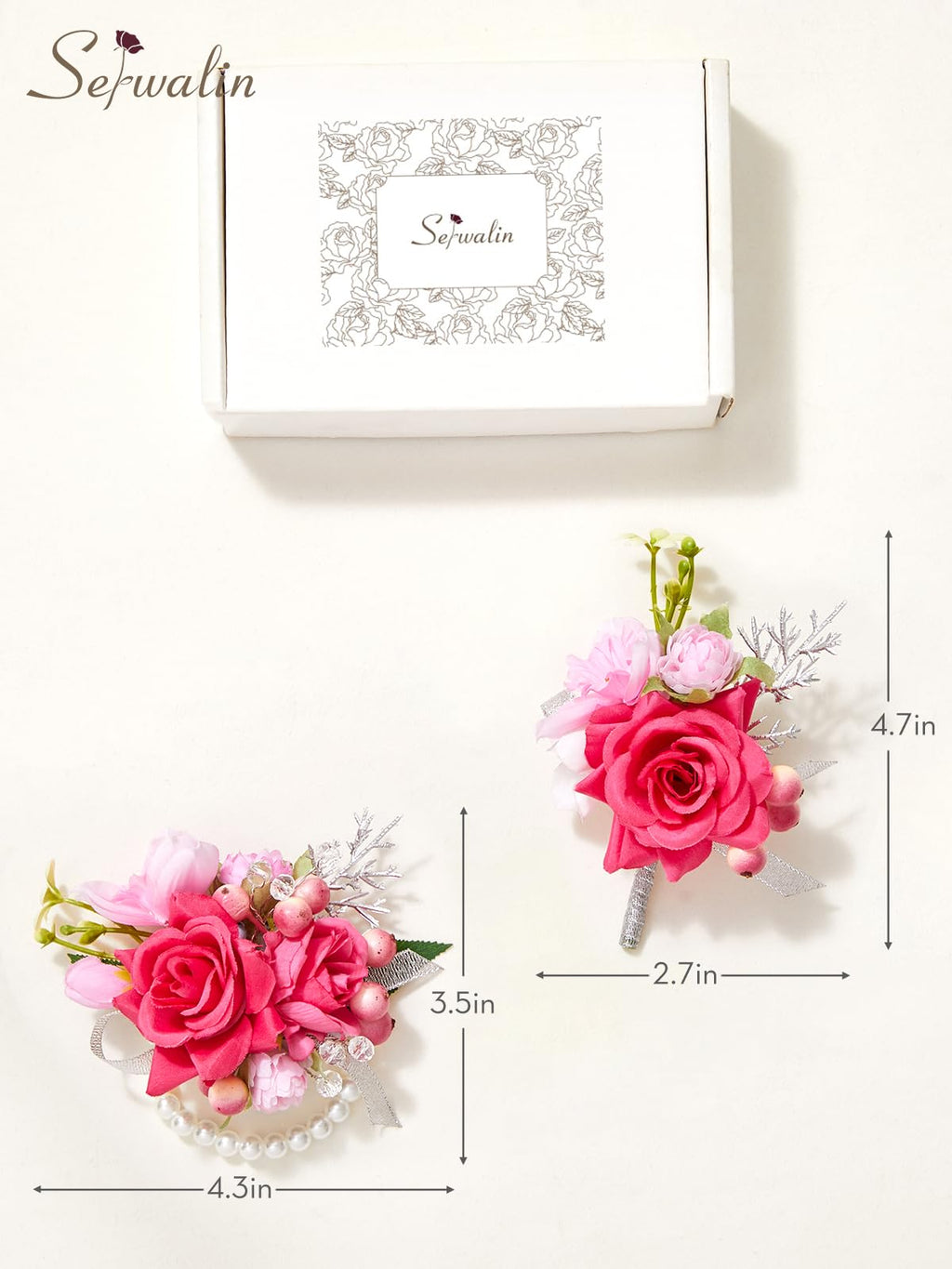 Serwalin 6Pcs Red Wrist Corsage for Wedding, Artificial Silk Rose Flower Wrist Corsage Wristlet for Prom Homecoming Party Accessories for Bride Bridesmaids, Mother of Bride and Groom