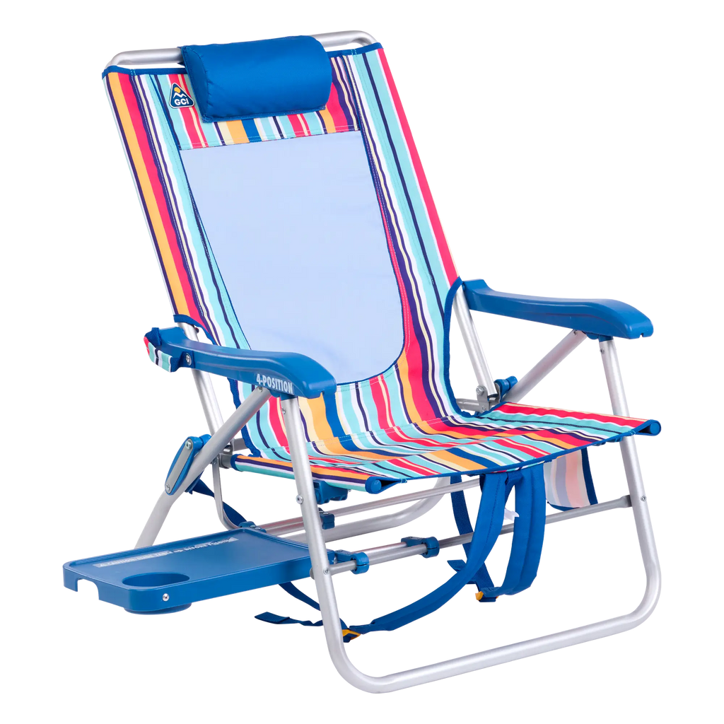 Backpack Travel Big Surf with Slide Table - Choice 334 - Multi-Position Outdoor Beach Chair with Pillow - Multi Stripe