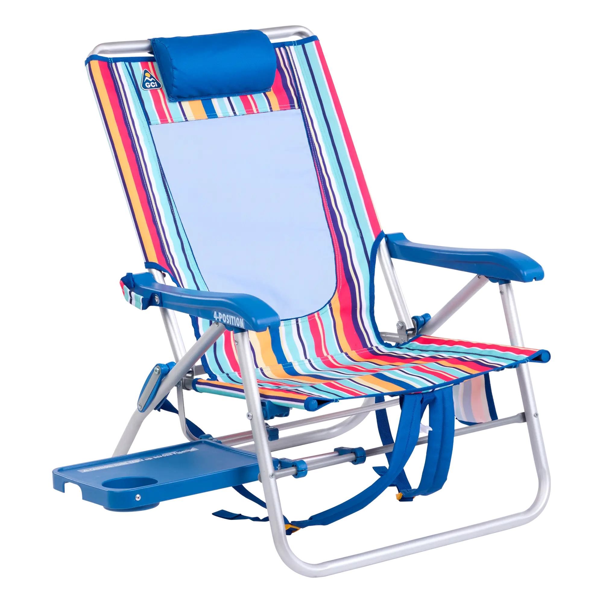 Backpack Travel Big Surf with Slide Table - Choice 334 - Multi-Position Outdoor Beach Chair with Pillow - Multi Stripe