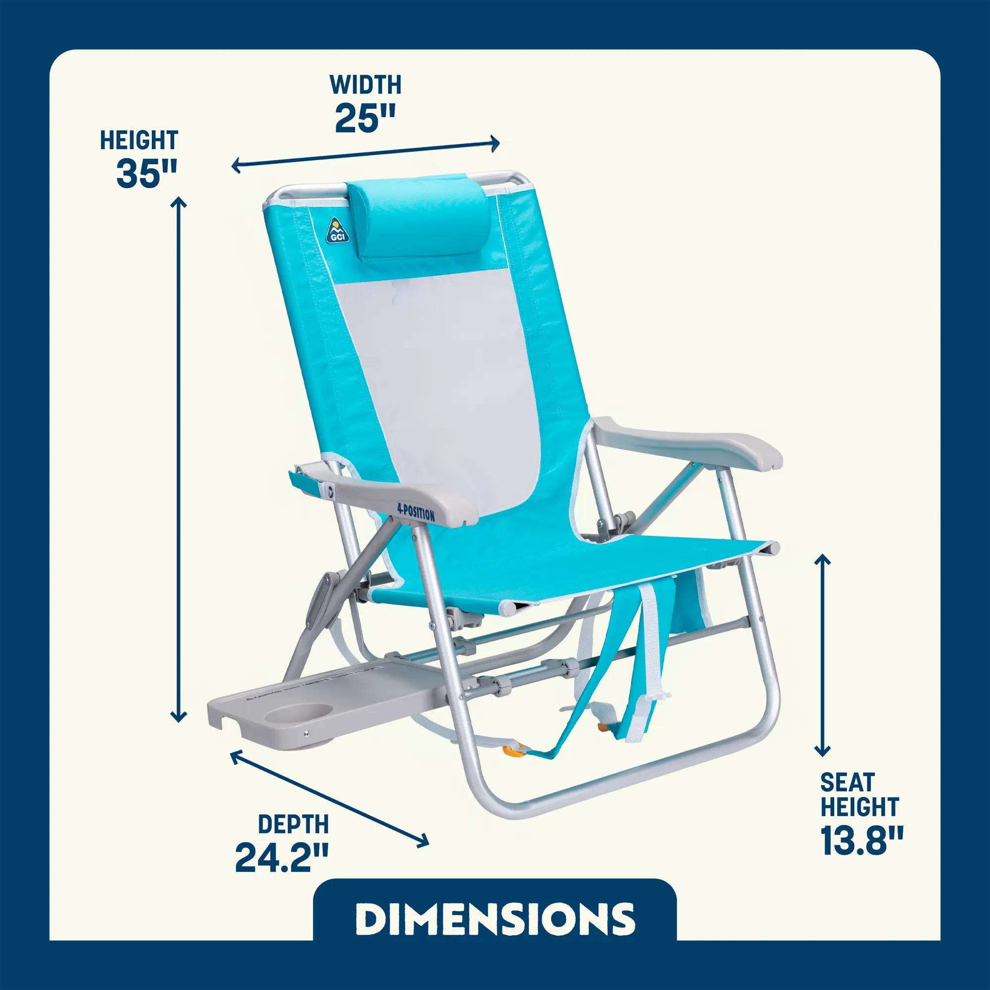 Backpack Travel Big Surf with Slide Table - Choice 334 - Multi-Position Outdoor Beach Chair with Pillow Detail