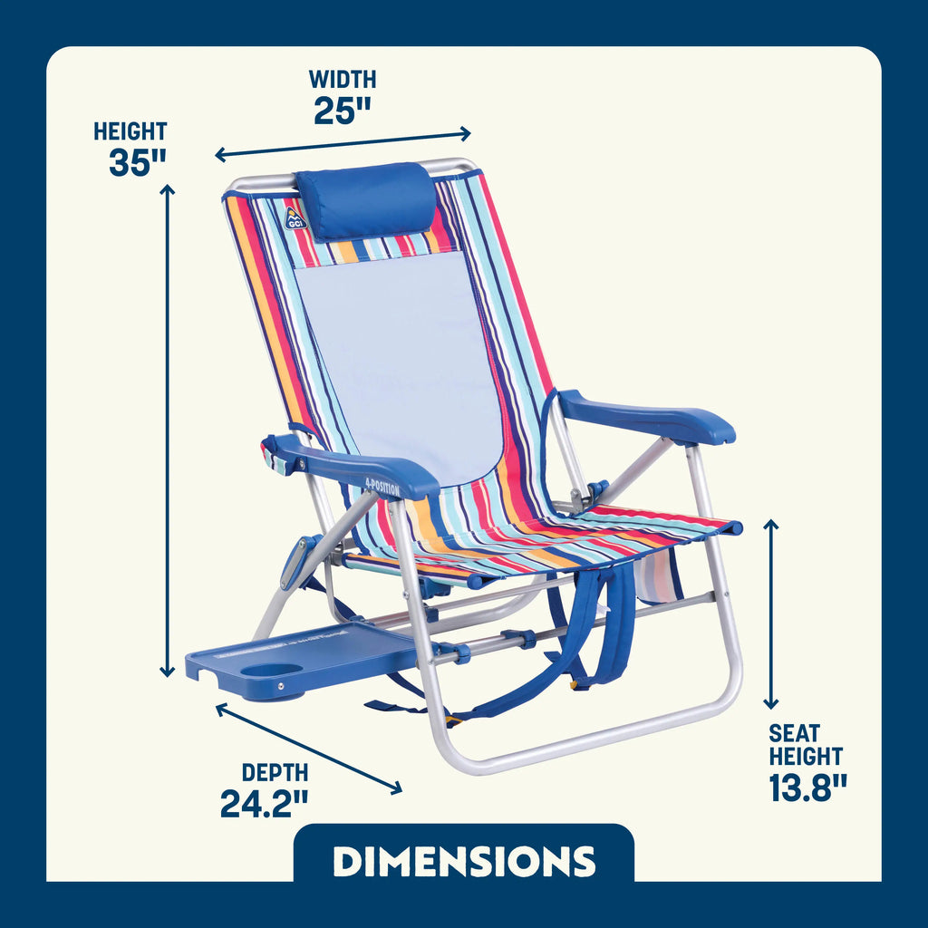 Backpack Travel Big Surf with Slide Table - Choice 334 - Multi-Position Outdoor Beach Chair with Pillow Detail