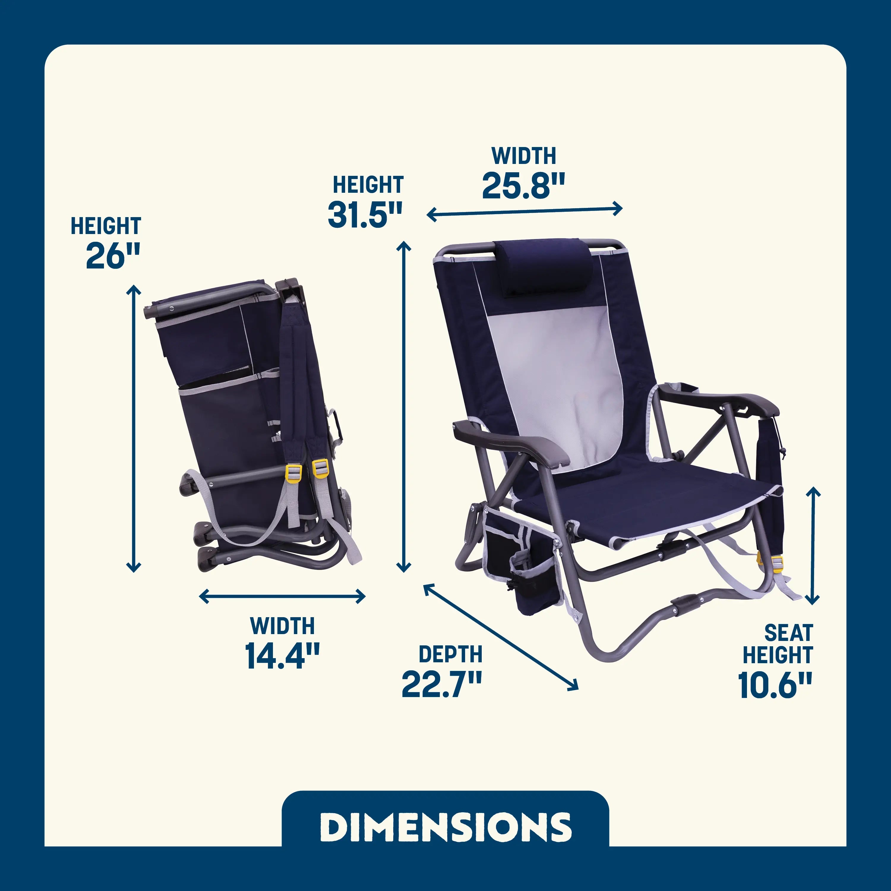 Telescoping Frame Bi-Fold Slim Event Chair - Choice 334 - Pico Compact Folding Camp Chair with Carry Bag Detail