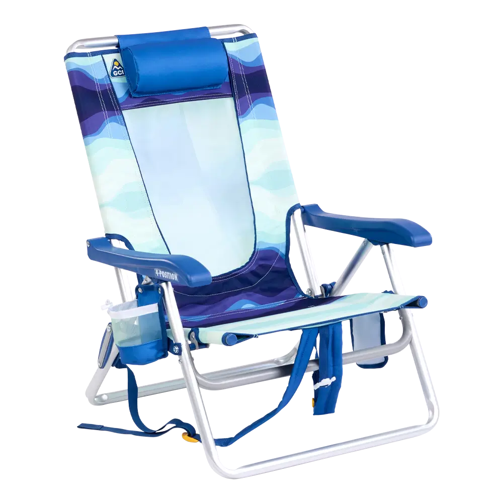 Rust-Resistant Aluminum Backpack Beach Chair - Choice 709 - Portable Heavy-Duty Low Boy Chair for Ocean Side - Wave