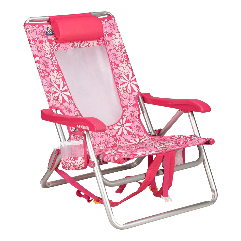 Rust-Resistant Aluminum Backpack Beach Chair - Choice 709 - Portable Heavy-Duty Low Boy Chair for Ocean Side - Floral Sport Pink