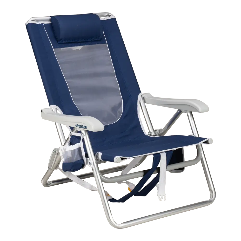 Rust-Resistant Aluminum Backpack Beach Chair - Choice 709 - Portable Heavy-Duty Low Boy Chair for Ocean Side - Nautical Blue