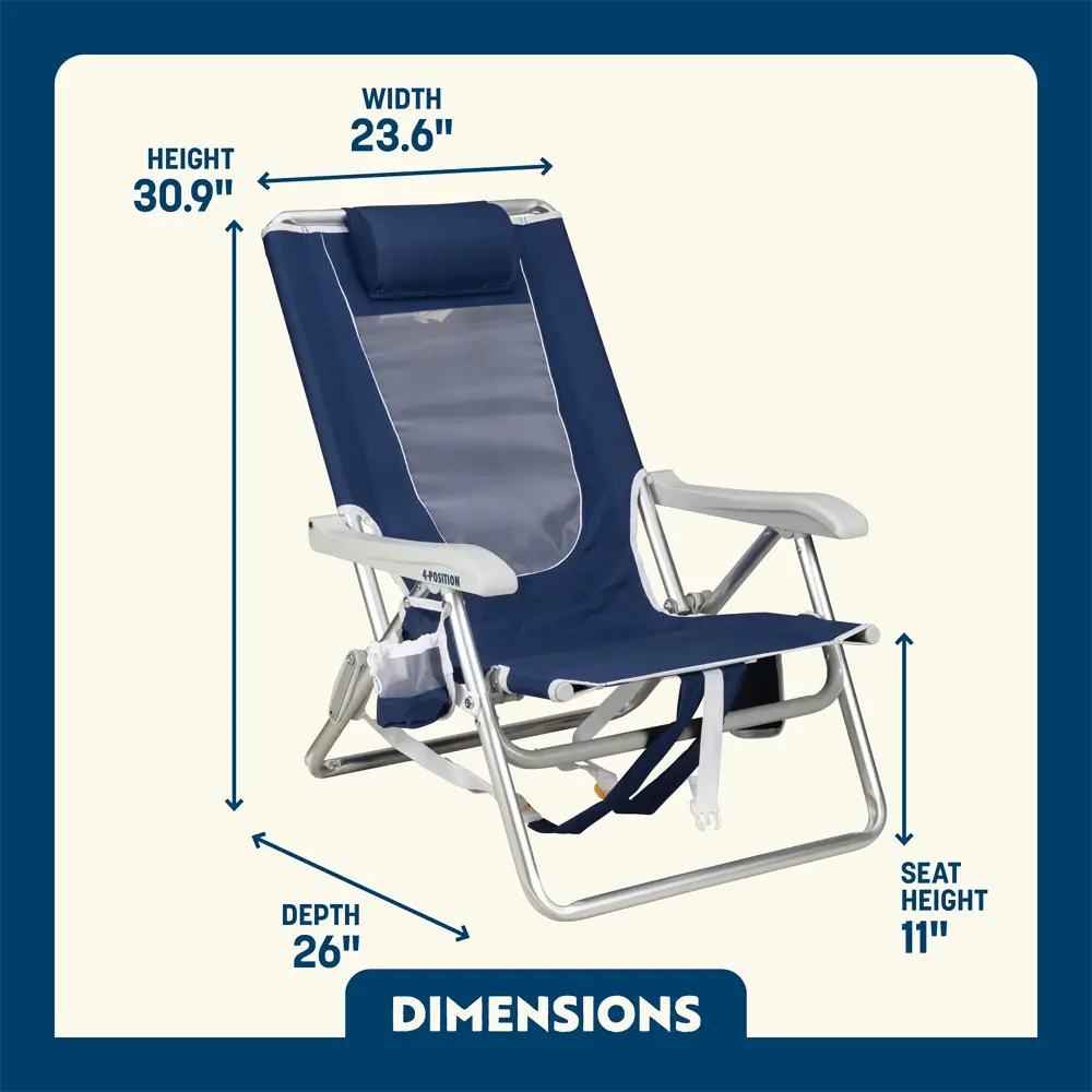 Rust-Resistant Aluminum Backpack Beach Chair - Choice 709 - Portable Heavy-Duty Low Boy Chair for Ocean Side Detail