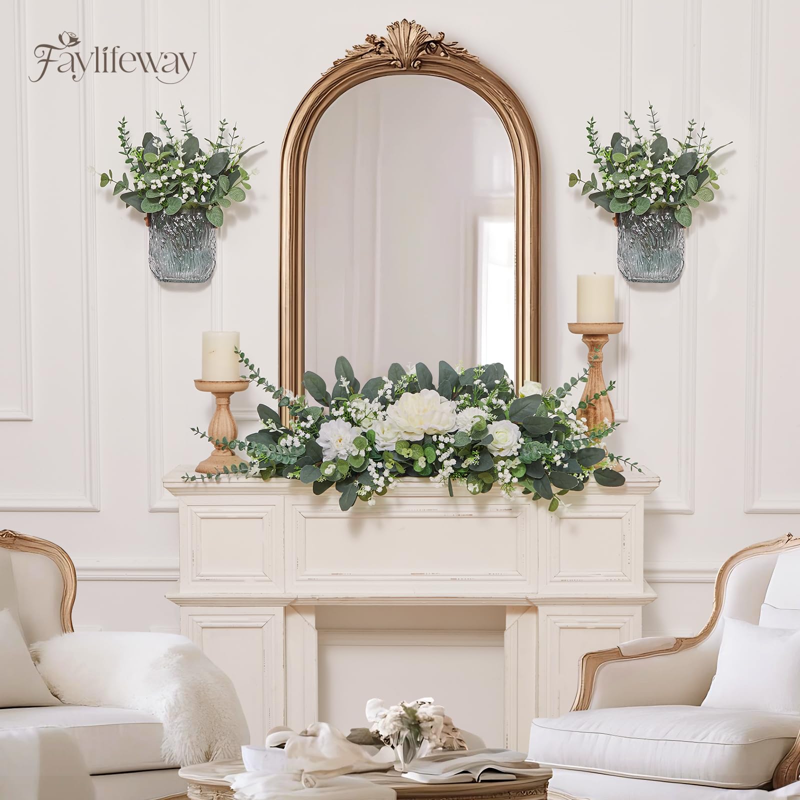 120 Pcs 4 Kinds Mixed Eucalyptus Greenery Stems, Baby Breath Flowers Artificial Bulk and Greenery Stems for DIY Bouquets Wedding Home Floral Decor