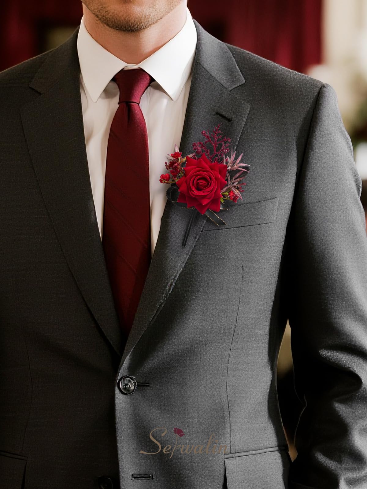 Serwalin 6Pcs Red Wrist Corsage for Wedding, Artificial Silk Rose Flower Wrist Corsage Wristlet for Prom Homecoming Party Accessories for Bride Bridesmaids, Mother of Bride and Groom