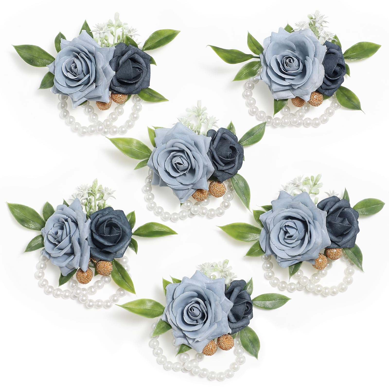 Serwalin 6Pcs Red Wrist Corsage for Wedding, Artificial Silk Rose Flower Wrist Corsage Wristlet for Prom Homecoming Party Accessories for Bride Bridesmaids, Mother of Bride and Groom