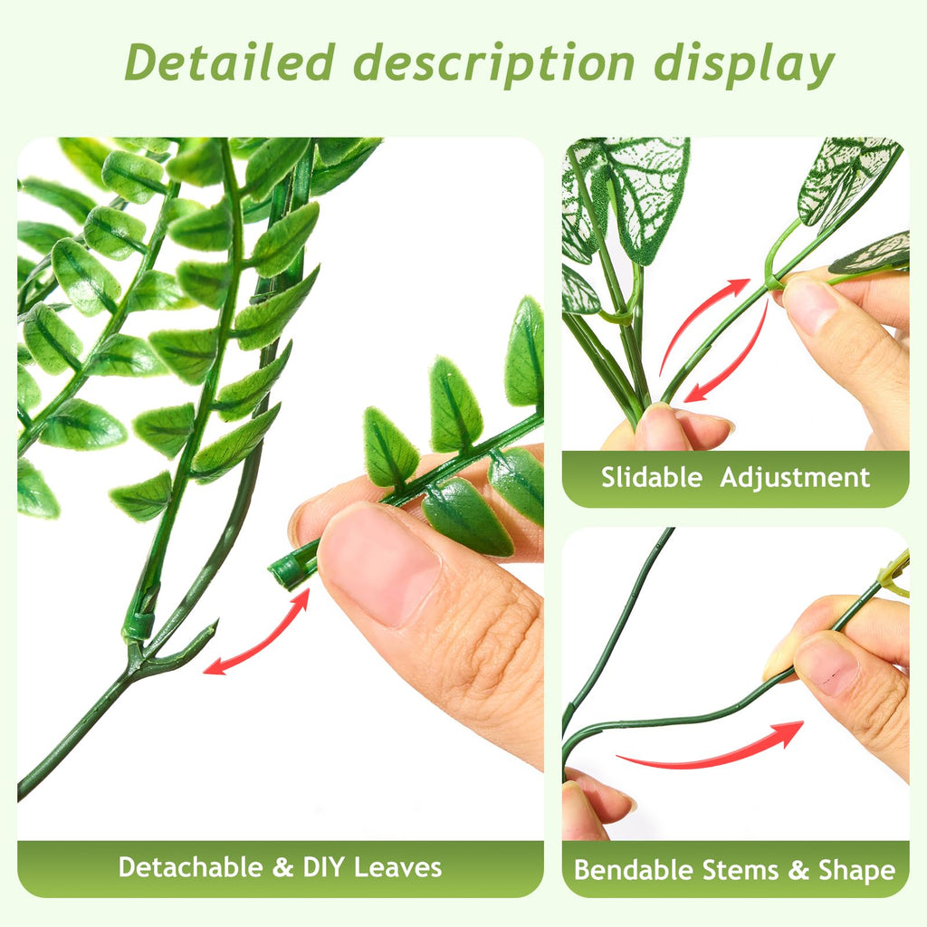 12 Bundles Artificial Plants Outdoor,UV Resistant Fake Greenery Stems with Large Shrubs Faux Plastic Plant for Outside Front Porch Planters Garden Window Box Patio Decor(Pot Not Included)