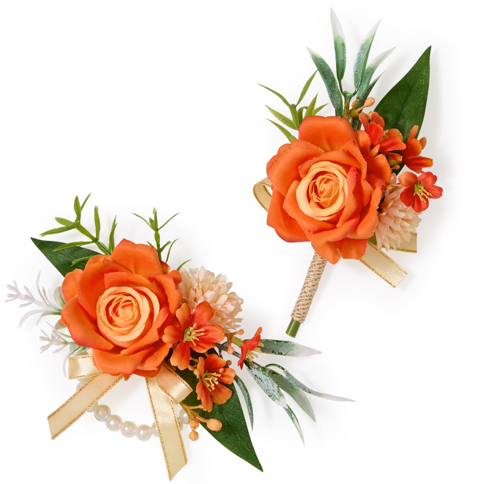 Serwalin 6Pcs Red Wrist Corsage for Wedding, Artificial Silk Rose Flower Wrist Corsage Wristlet for Prom Homecoming Party Accessories for Bride Bridesmaids, Mother of Bride and Groom