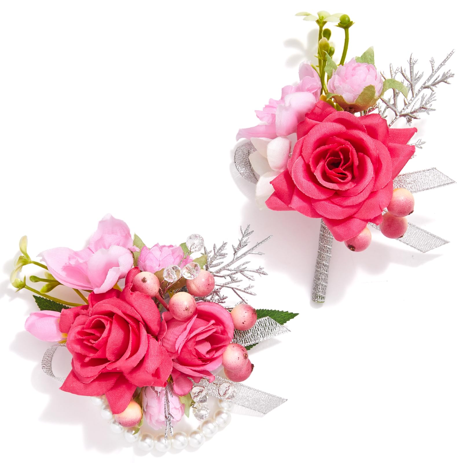 Serwalin 6Pcs Red Wrist Corsage for Wedding, Artificial Silk Rose Flower Wrist Corsage Wristlet for Prom Homecoming Party Accessories for Bride Bridesmaids, Mother of Bride and Groom