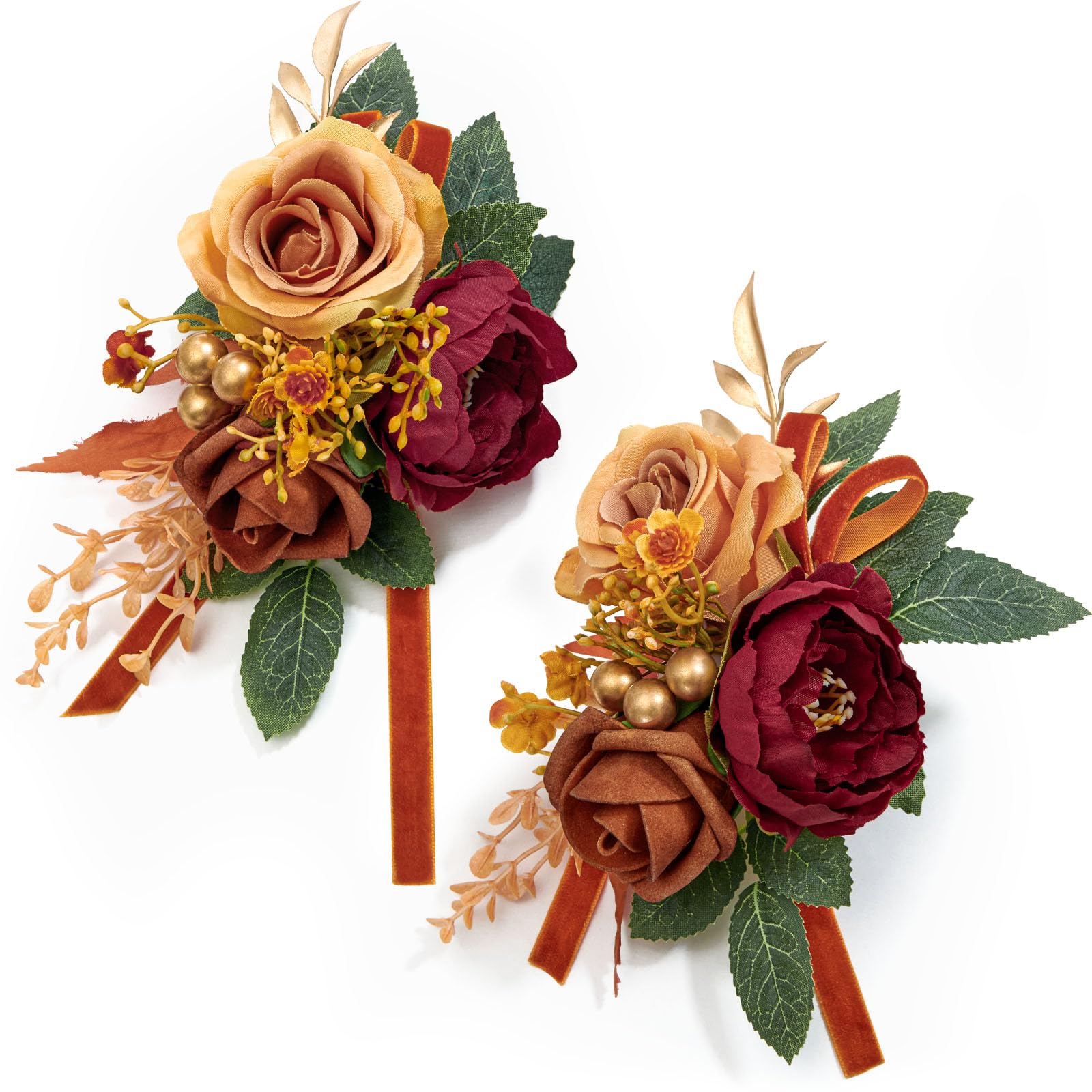 Serwalin 6Pcs Red Wrist Corsage for Wedding, Artificial Silk Rose Flower Wrist Corsage Wristlet for Prom Homecoming Party Accessories for Bride Bridesmaids, Mother of Bride and Groom