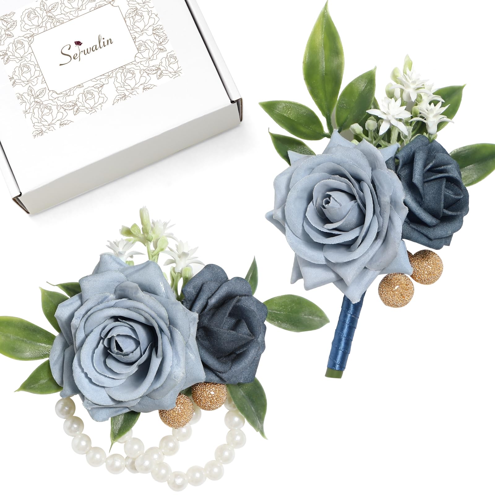 Serwalin 6Pcs Red Wrist Corsage for Wedding, Artificial Silk Rose Flower Wrist Corsage Wristlet for Prom Homecoming Party Accessories for Bride Bridesmaids, Mother of Bride and Groom