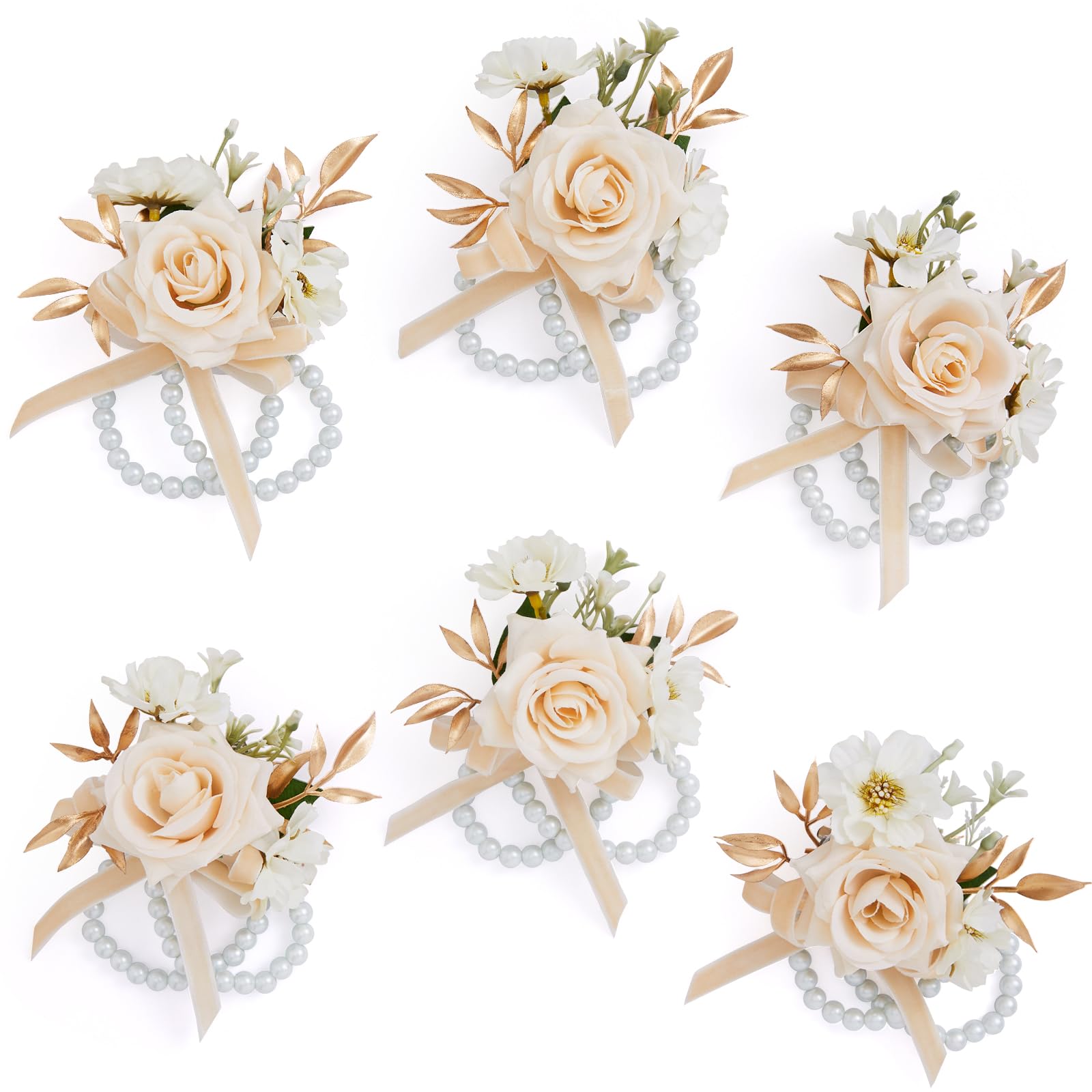 Serwalin 6Pcs Red Wrist Corsage for Wedding, Artificial Silk Rose Flower Wrist Corsage Wristlet for Prom Homecoming Party Accessories for Bride Bridesmaids, Mother of Bride and Groom