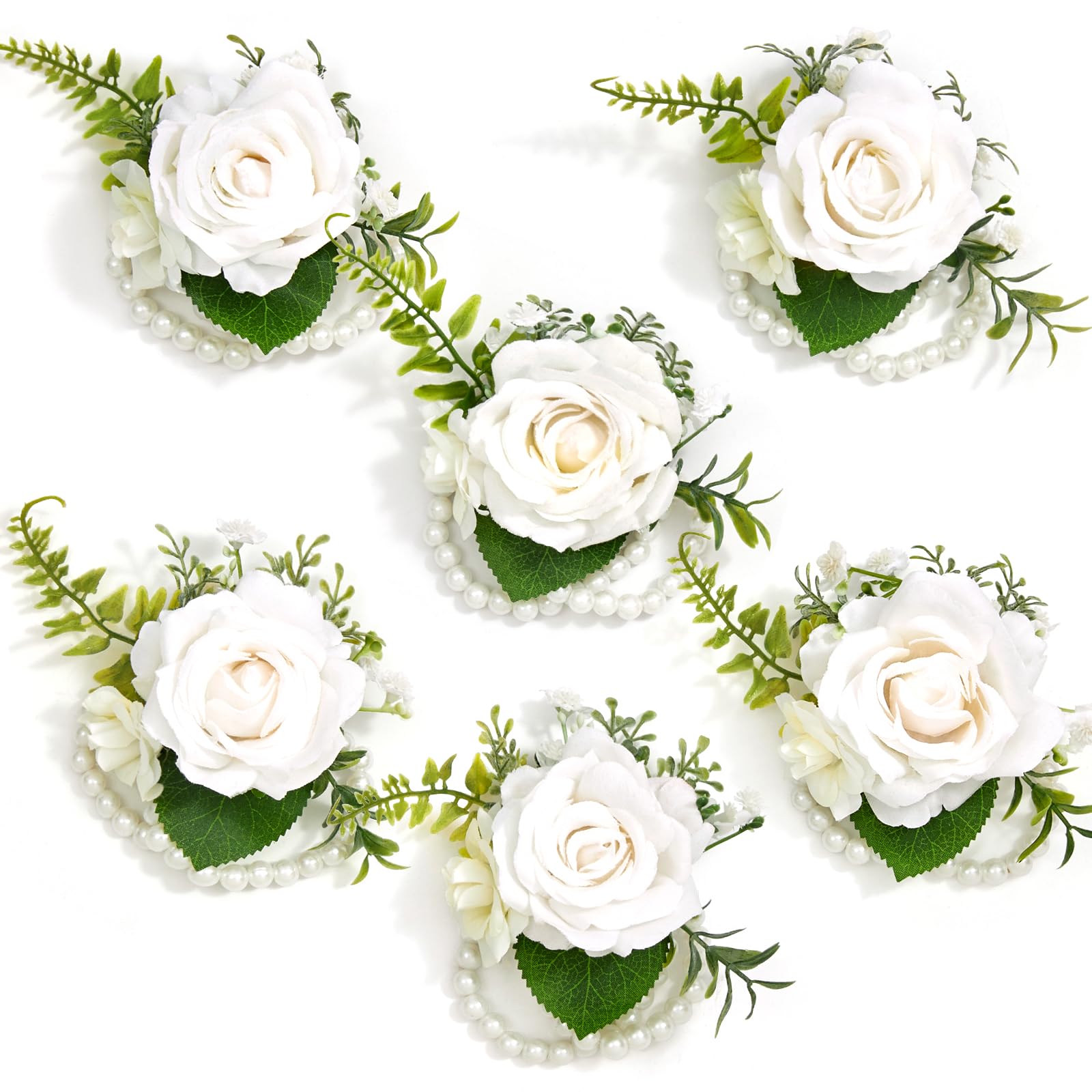 Serwalin 6Pcs Red Wrist Corsage for Wedding, Artificial Silk Rose Flower Wrist Corsage Wristlet for Prom Homecoming Party Accessories for Bride Bridesmaids, Mother of Bride and Groom