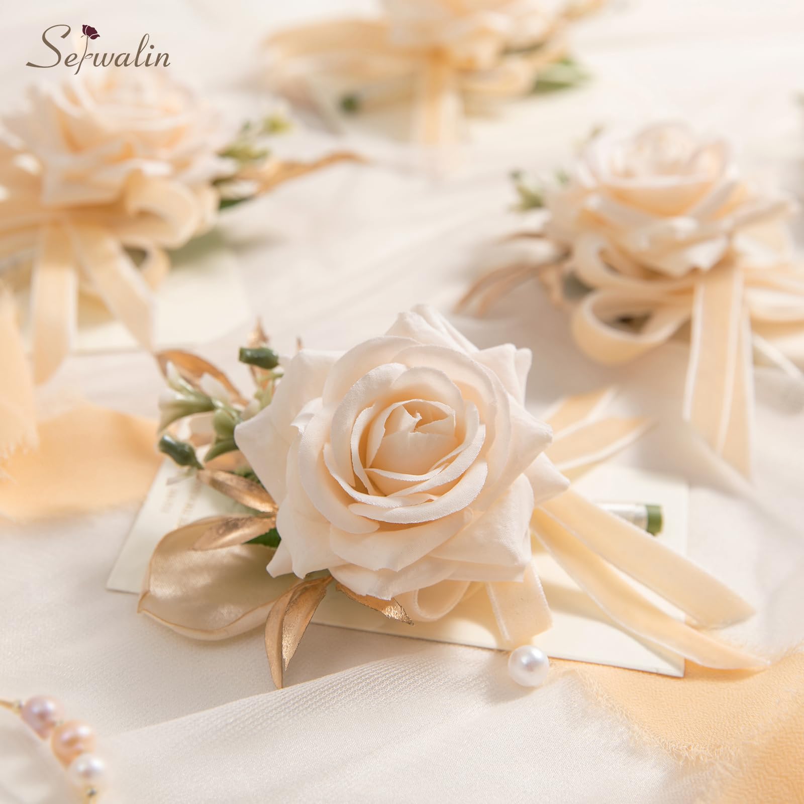 Serwalin 6Pcs Red Wrist Corsage for Wedding, Artificial Silk Rose Flower Wrist Corsage Wristlet for Prom Homecoming Party Accessories for Bride Bridesmaids, Mother of Bride and Groom