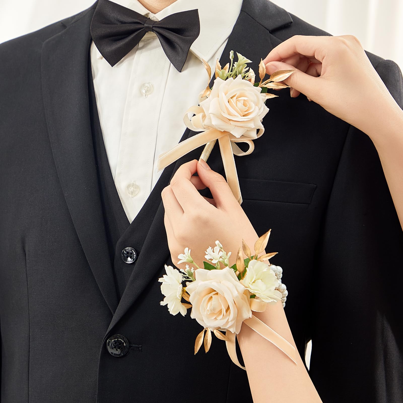 Serwalin 6Pcs Red Wrist Corsage for Wedding, Artificial Silk Rose Flower Wrist Corsage Wristlet for Prom Homecoming Party Accessories for Bride Bridesmaids, Mother of Bride and Groom
