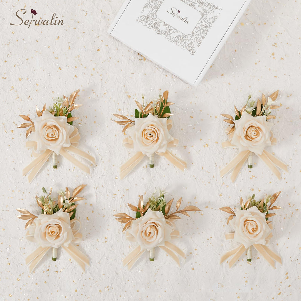 Serwalin 6Pcs Red Wrist Corsage for Wedding, Artificial Silk Rose Flower Wrist Corsage Wristlet for Prom Homecoming Party Accessories for Bride Bridesmaids, Mother of Bride and Groom