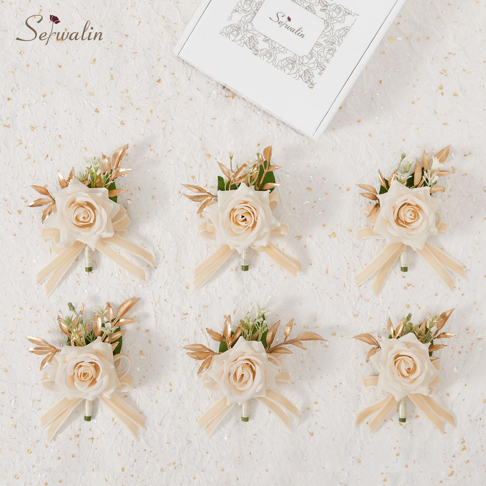 Serwalin 6Pcs Red Wrist Corsage for Wedding, Artificial Silk Rose Flower Wrist Corsage Wristlet for Prom Homecoming Party Accessories for Bride Bridesmaids, Mother of Bride and Groom
