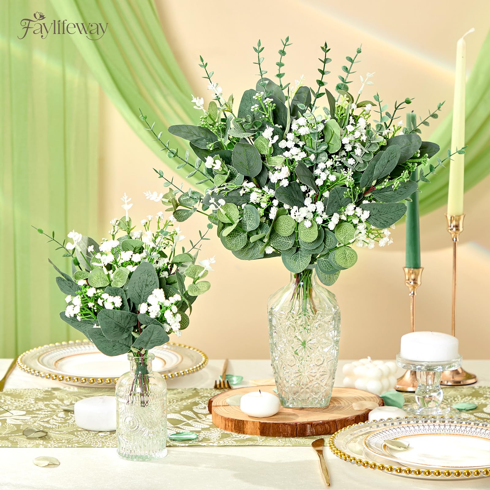 120 Pcs 4 Kinds Mixed Eucalyptus Greenery Stems, Baby Breath Flowers Artificial Bulk and Greenery Stems for DIY Bouquets Wedding Home Floral Decor