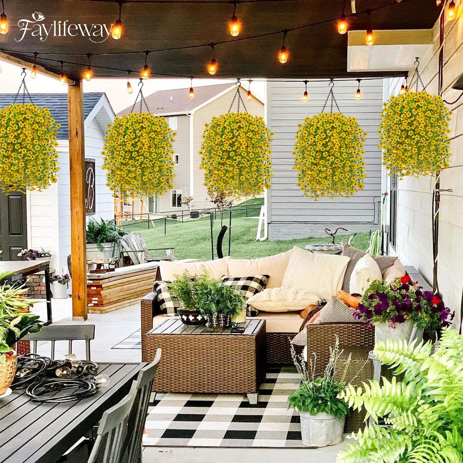 Artificial Hanging Flowers for Outdoors, 4PCS UV Resistant Artificial Outdoor Flowers, Silk Flowers for Outside Patio Porch Front Yard Window Garden Indoor Decor(Spring Color,4PCS)