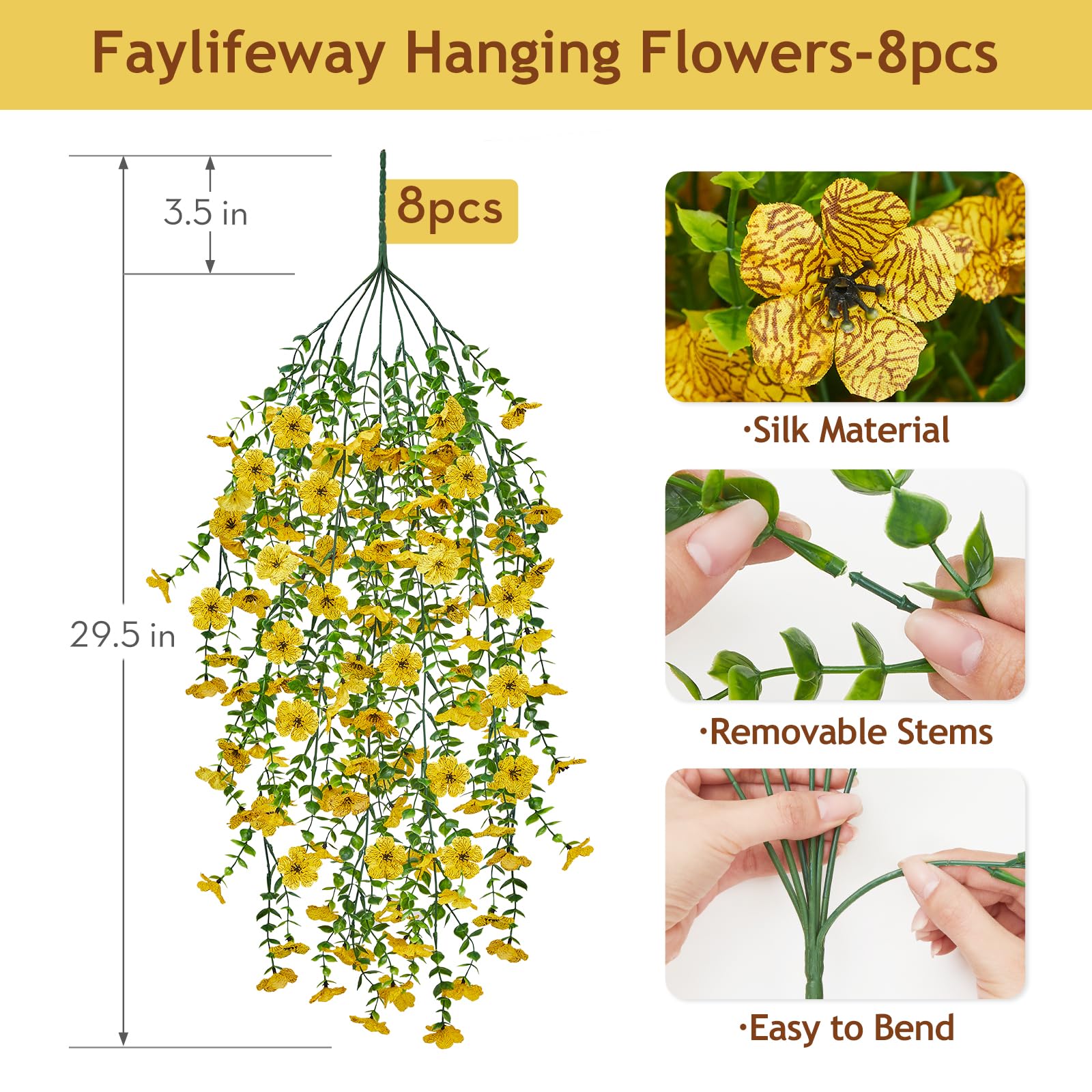 Artificial Hanging Flowers for Outdoors, 4PCS UV Resistant Artificial Outdoor Flowers, Silk Flowers for Outside Patio Porch Front Yard Window Garden Indoor Decor(Spring Color,4PCS)