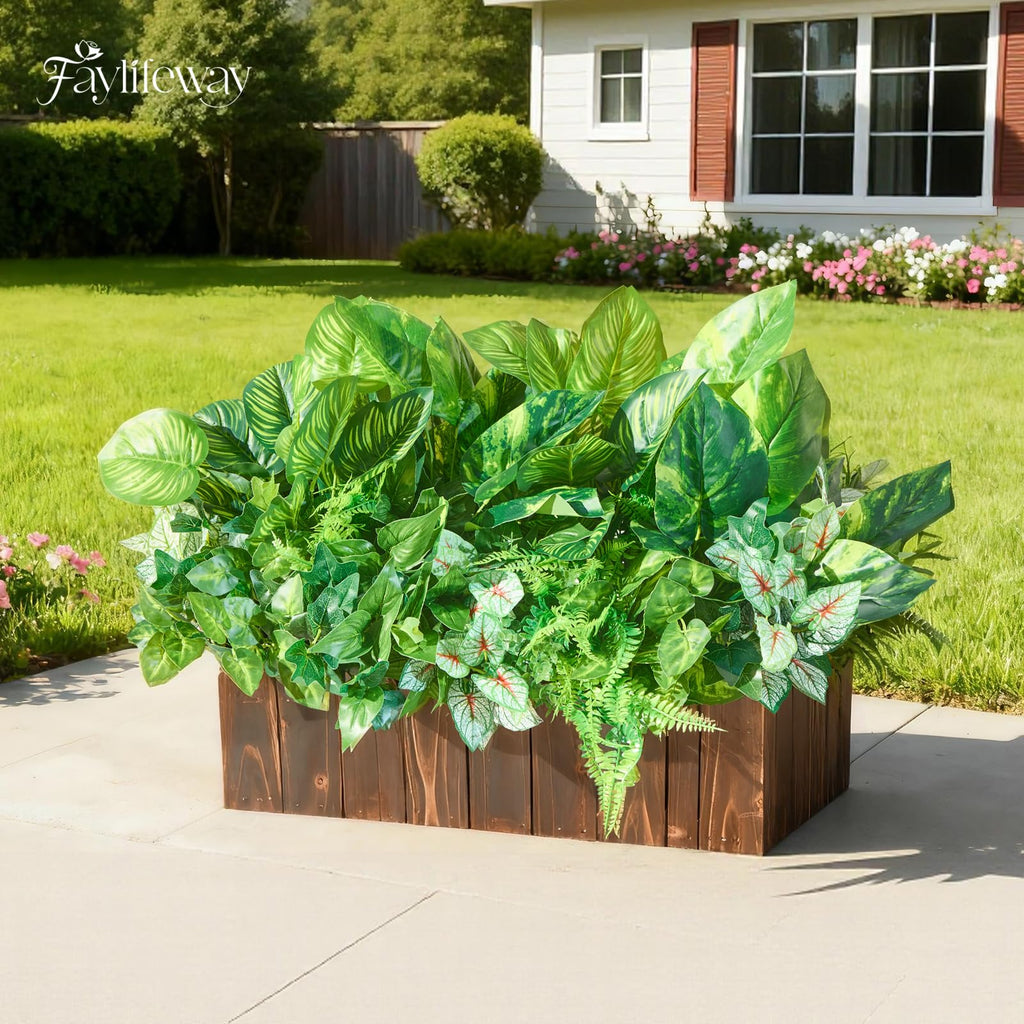 12 Bundles Artificial Plants Outdoor,UV Resistant Fake Greenery Stems with Large Shrubs Faux Plastic Plant for Outside Front Porch Planters Garden Window Box Patio Decor(Pot Not Included)