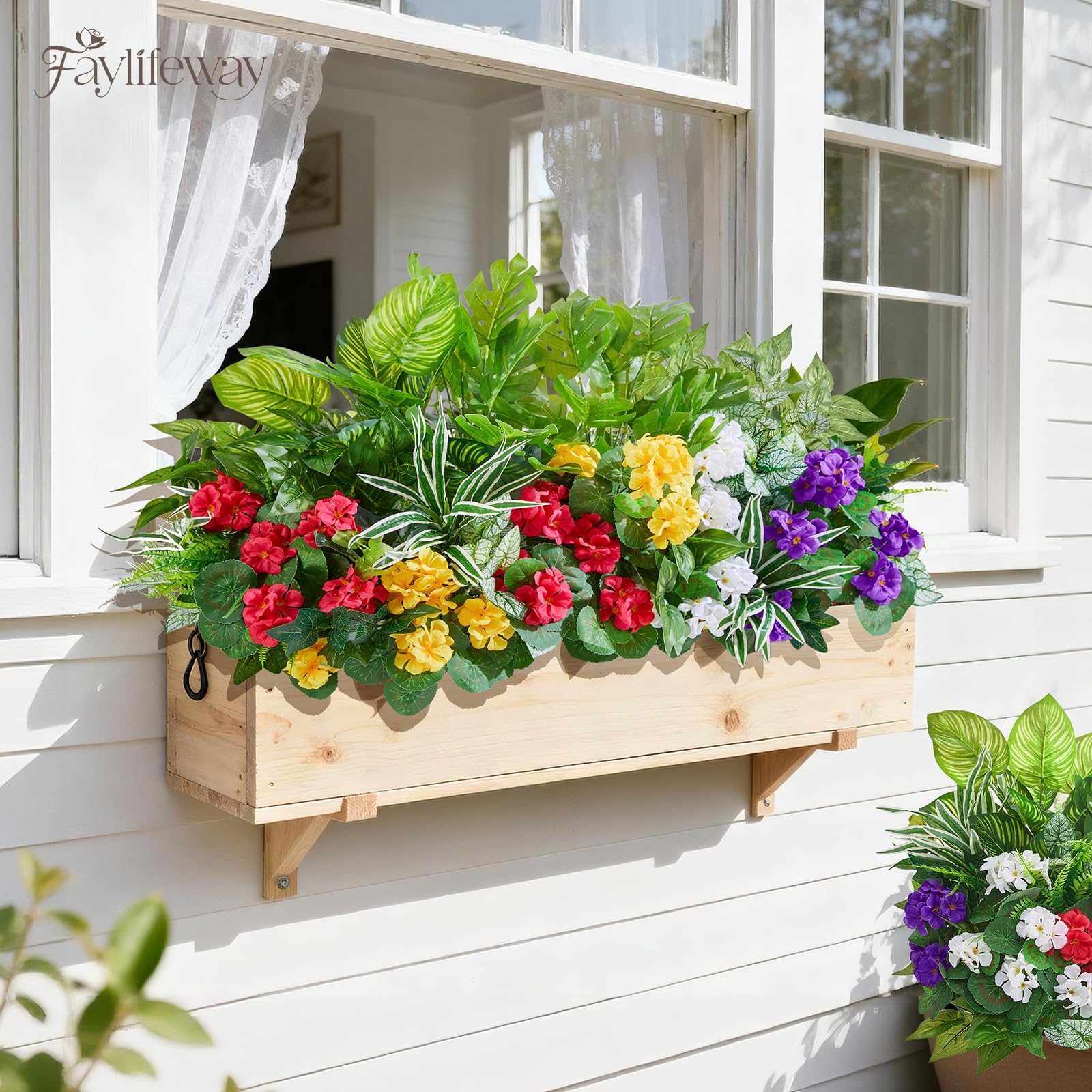12 Bundles Artificial Plants Outdoor,UV Resistant Fake Greenery Stems with Large Shrubs Faux Plastic Plant for Outside Front Porch Planters Garden Window Box Patio Decor(Pot Not Included)