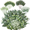 120 Pcs 4 Kinds Mixed Eucalyptus Greenery Stems, Baby Breath Flowers Artificial Bulk and Greenery Stems for DIY Bouquets Wedding Home Floral Decor