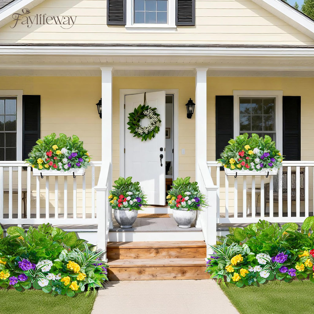 12 Bundles Artificial Plants Outdoor,UV Resistant Fake Greenery Stems with Large Shrubs Faux Plastic Plant for Outside Front Porch Planters Garden Window Box Patio Decor(Pot Not Included)