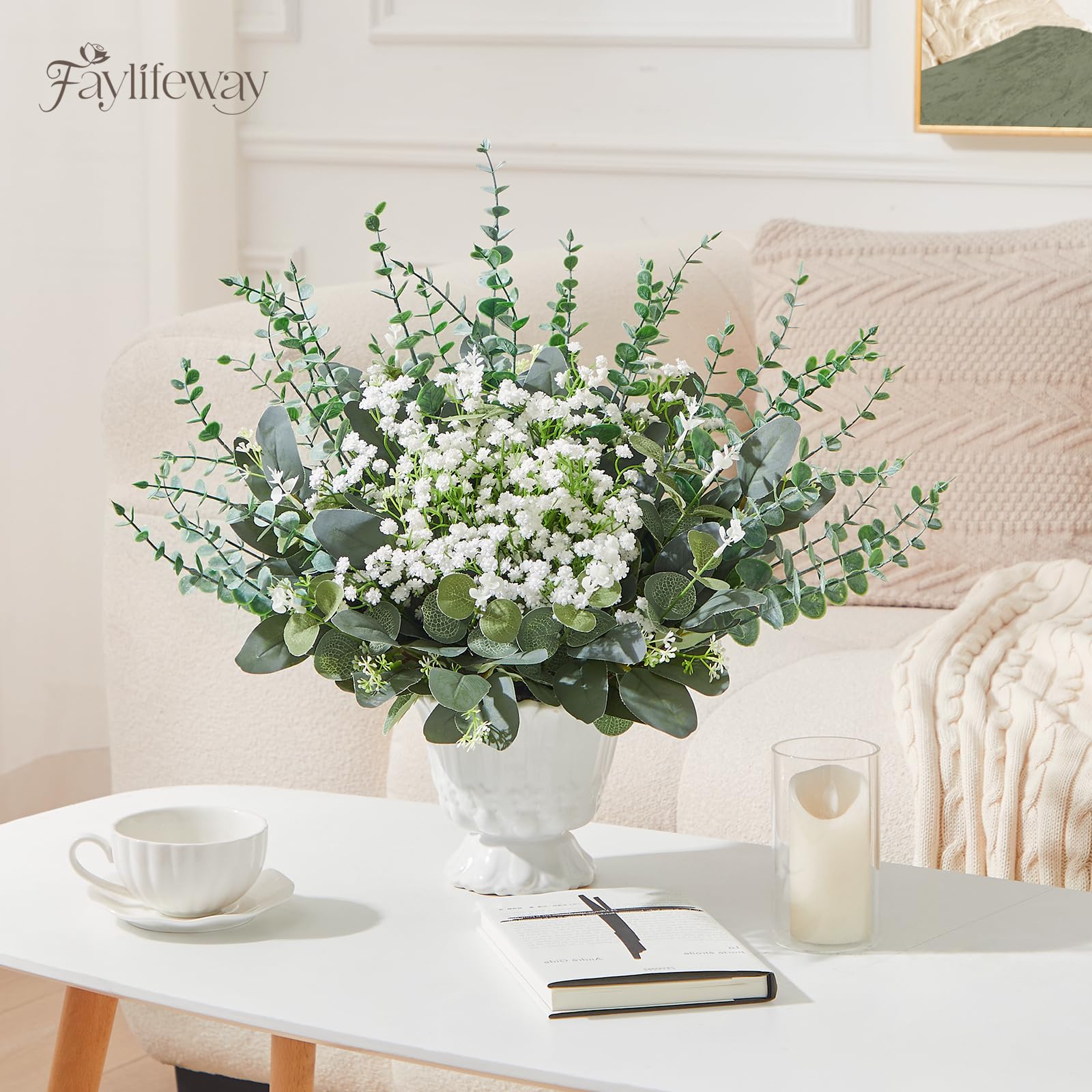 120 Pcs 4 Kinds Mixed Eucalyptus Greenery Stems, Baby Breath Flowers Artificial Bulk and Greenery Stems for DIY Bouquets Wedding Home Floral Decor
